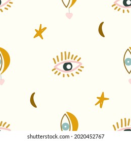 Elegant eyes and moon in a seamless pattern design