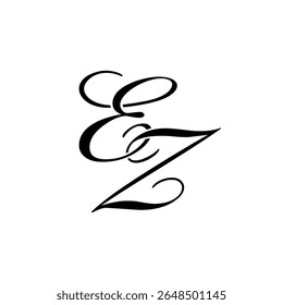 Elegante EZ Monograma Logotipo em Preto Script - Luxo Caligrafia Design Inicial em Fundo Branco	
