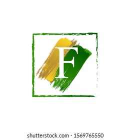 elegant F gold and green splash grunge alphabet logo letter design creative vector icon template