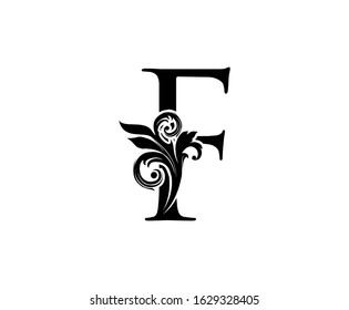 Elegant F Letter Swirl Logo. Black F With Classy Leaves Shape design perfect for fashion, Jewelry, Beauty Salon, Cosmetics, Spa, Hotel and Restaurant Logo. 