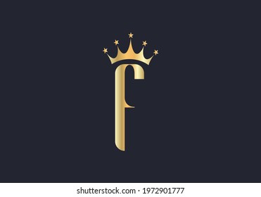 Elegant F logo with crown. Letter F logo design, Gold, beauty, fashion, cosmetics business, spa,  salons, and yoga vector luxury  concept. 