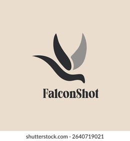 Elegant FalconShot logo featuring a dynamic grey falcon in flight, paired with bold serif typography. Ideal for photography brands, sports teams, and premium outdoor apparel.