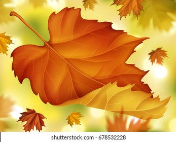 Elegant fall foliage background, close up autumn maples with bokeh background in 3d illustration