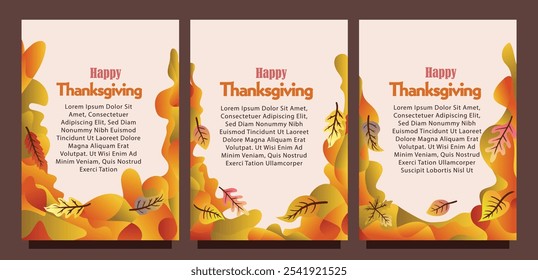 Elegant Fall-Themed Thanksgiving Card with Abstract Liquid Design. print size set of thansgiving card template concept. liquid abstract background with autumn leaves vector illustration