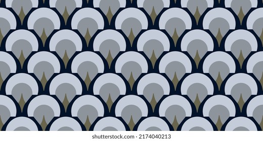 Elegant fan pattern abstract simple silhouette geometric shape continuous background, seamless scale, wave texture. Modern ornamental lux fabric design textile swatch ladies dress all over print block