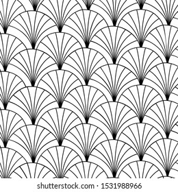 Elegant Fan Pattern Repeating. Monochrome Vector Illustration. Flat Retro Style