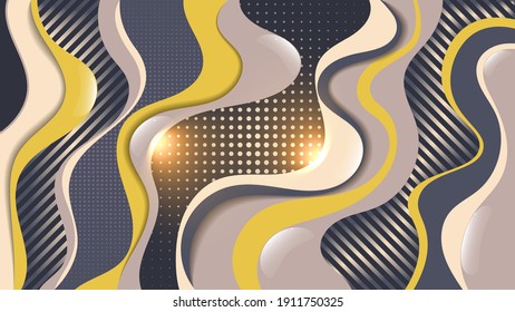 elegant fantastic wallpaper. glows and overlapping beige, yellow, gray, black textured stripes and shapes with wavy edges. vector 