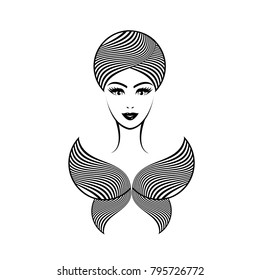 Elegant fashion icon.Beautiful woman wearing a turban.Vector illustration.