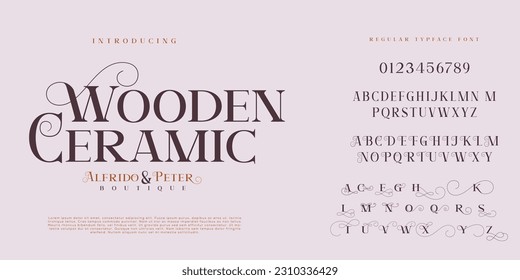 Moda elegante y modernidad minimal sans serif letra del alfabeto mayúsculas y números tipos de letra victorianos