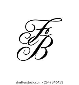 Elegante logotipo do monograma FB em preto Script - Caligrafia de luxo Design inicial em fundo branco