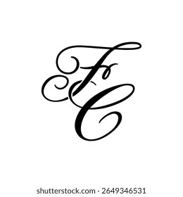 Elegante FC Monograma Logo em preto Script - Luxo Caligrafia Design inicial em fundo branco