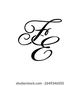 Elegante logotipo monograma FE em preto Script - Caligrafia de luxo Design inicial em fundo branco