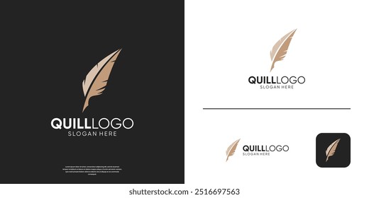 Elegante Feder Stift Logo Vorlage. Minimalistische Quilltinte Logo, Vektorgrafik.