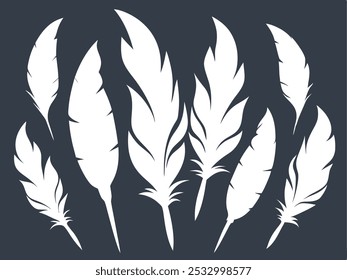 Elegant Feather Silhouettes – Black Vector Illustration