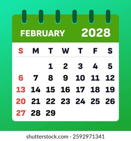 Elegant February 2028 calendar with a stylish design. Ideal for planning romantic moments, managing appointments, and staying organized throughout the month


