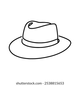 Ícone elegante chapéu fedora. Caricatura em preto e branco de um chapéu fedora. Ilustração vetorial