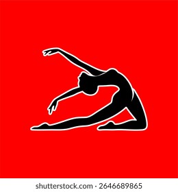 Elegant Female Dancer Silhouette in Stretch Pose on Red Background
