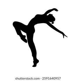 Elegant female Dancing Silhouette. A graceful silhouette of a female dancer in an expressive and dynamic pose. She arches her back beautifully, extending her arms and stretching her body with elegance