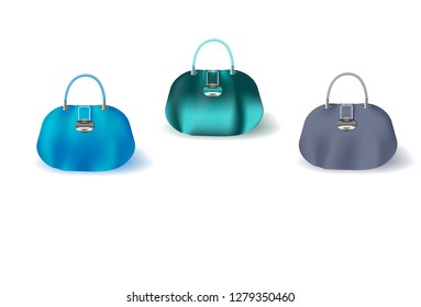 Elegant female fashion bags on white background