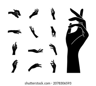 Elegant female hands in different gestures. Hand drawn vector illustration in boho style.