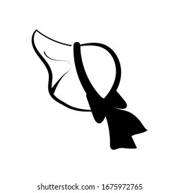 Elegant female hat with bow on back, icon isolated on white background, black vector silhouette.