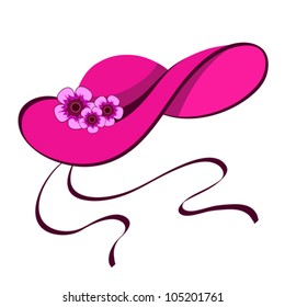 Elegant female hat with flowers in retro style on white, vector illustration. Raster version available in my portfolio