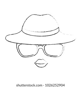 elegant female hat with glasses and lips