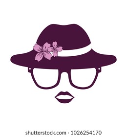 elegant female hat with glasses and lips