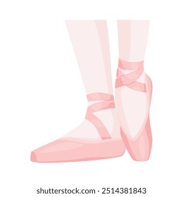 Elegant female legs in pink gentle ballet flats with ribbon isometric vector illustration. Ballerina dancer tiptoe in classic shoes fashionable gymnastic performance costume sport culture footwear