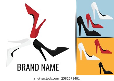 Elegant female shoes logo. Woman's shoe footwear logotype. Women boots logo