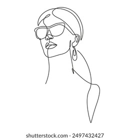 Elegant Female Silhouette Beauty Line Art Drawing. Woman Fashion Minimal Trendy Illustration. Woman in Glasses Minimal Line Drawing for Wall Art, Home Decor, Fashion Art. Vector EPS 10