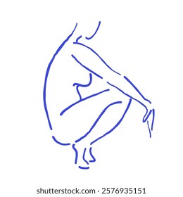 Elegant female silhouette sketch in trendy blue tones on a white background. A professional, minimalistic art piece perfect for modern decor, fashion projects, and stylish design collections