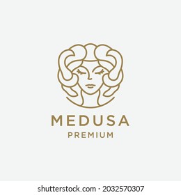 elegant feminine medusa line art logo design template