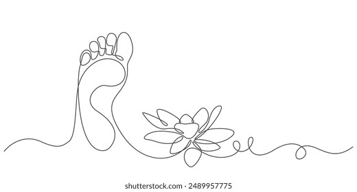 Elegant feminine woman feet with water lily in a continous line style. Women health etc. Woman health and spa illustration vector eps