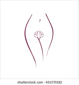 Elegant feminine woman silhouette in a linear sketch style (intimate hygiene, women health etc. Woman health and spa illustration logo