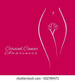 Elegant feminine woman silhouette in a linear sketch style for cervical cancer awareness