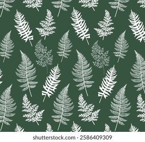 Elegant fern leaf pattern on a deep forest green background.