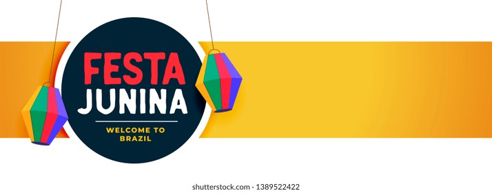 elegant festa junina banner with hanging lamps