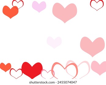 Elegant festive background with sugar decorations in the form of heart on white textured surface with space for text.  Random falling heart shape on transparent background.