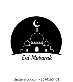 "Elegant and festive Eid Mubarak logo featuring modern Arabic calligraphy with a crescent moon and stars. Designed in a luxurious gold and deep blue color scheme, symbolizing the joy and spirituality 