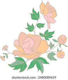 Elegant and festive floral composition includes freehand drawn isolated on transparent background