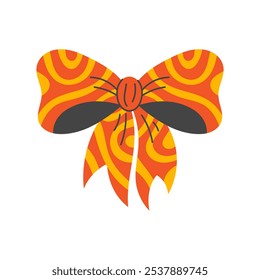 Elegant Festive Red Tied Bow Illustration. Holiday vector flat design element. Christmas ornament. Birthday present and gift decoration. Tied ribbon.