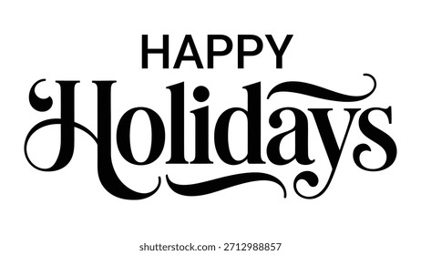 Elegante diseño de tipografía festiva de "Días festivos felices" con letras serif atrevidas con toques decorativos, perfecto para tarjetas de felicitación navideñas, Anuncios de celebración invernal, carteles y marcas de temporada