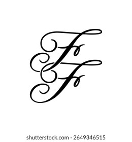 Elegante logotipo do monograma FF em preto Script - Caligrafia de luxo Design inicial no fundo branco