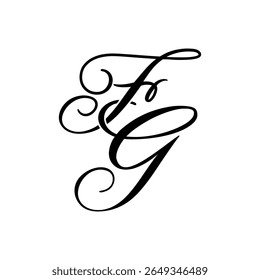 Elegante logotipo de monografia FG em preto Script - Caligrafia de luxo Design inicial em fundo branco