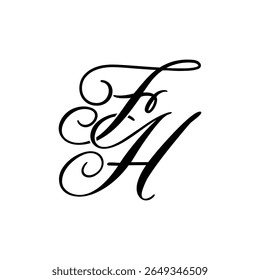 Elegante logotipo do monograma de FH em preto Script - Caligrafia de luxo Design inicial em fundo branco