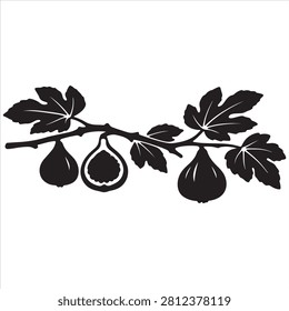 Elegant fig branch with leaves and ripening fruit silhouettes