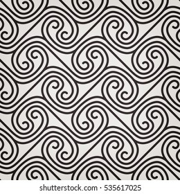 Elegant fine lines and scrolls forming abstract floral ornament. Monochrome Abstract Scroll texture.   Seamless pattern for background, wallpaper, textile printing, packaging, wrapper, etc