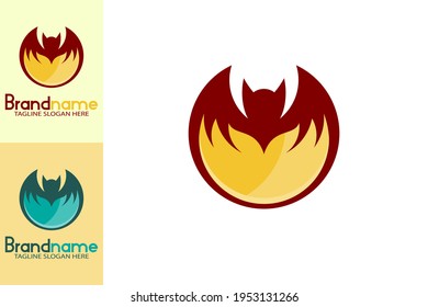 Elegante logo del murciélago de fuego. Forma de murciélago redondo con el concepto de diseño de fuego abajo. Diseño de logotipo creativo, sencillo y único.