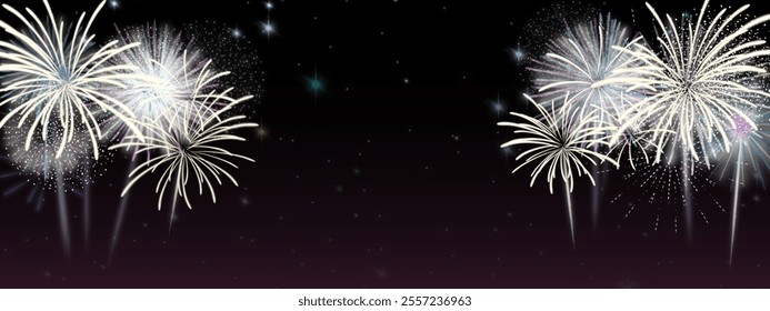 Elegant firework bursts on a starry night sky with a gradient touch. Ideal for New Year, celebrations, parties, and festive designs with a vibrant yet sophisticated look.